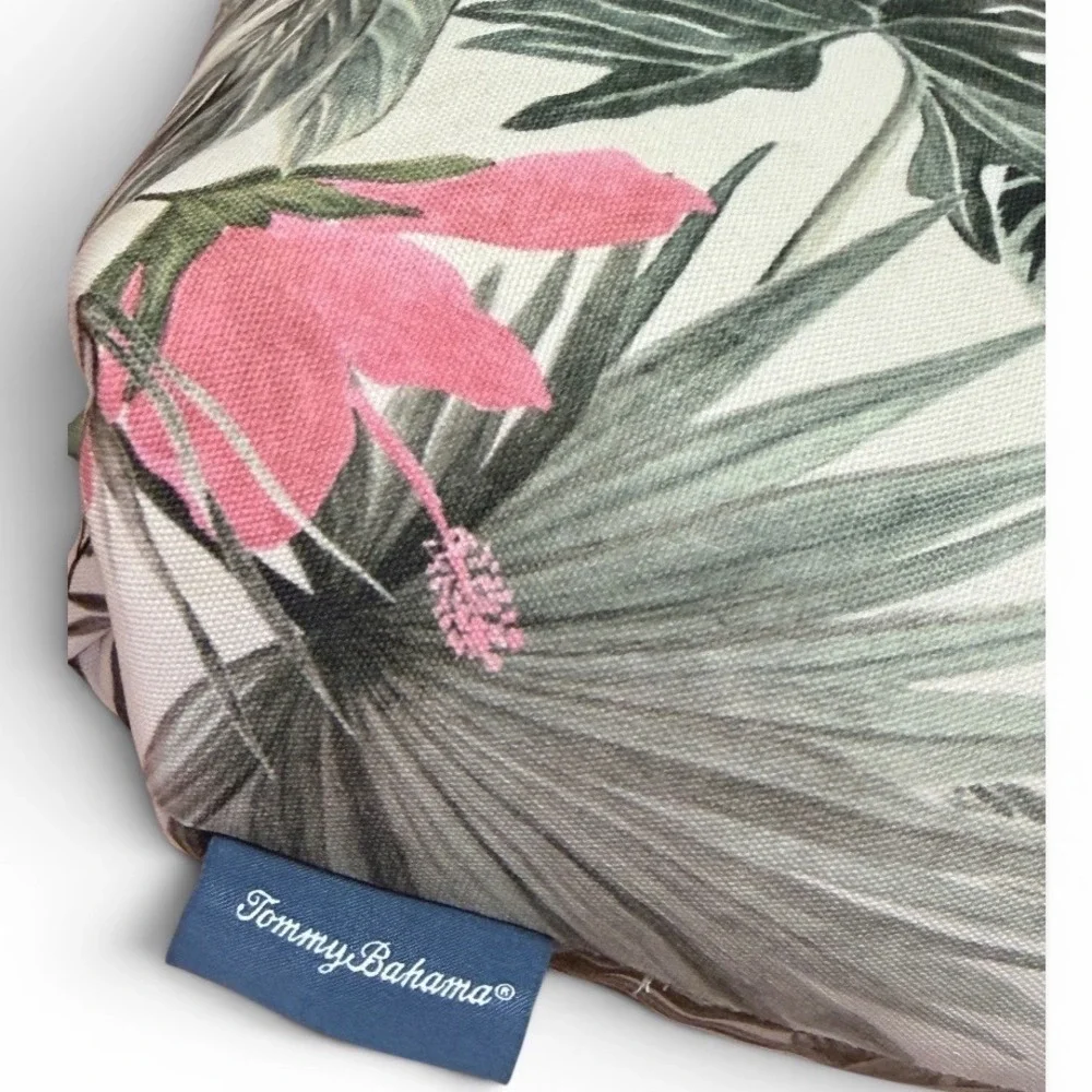 Tommy Bahama Tropical Pink Hibiscus Palm Leaf Tufted Outdoor Seat Cushion 19x19